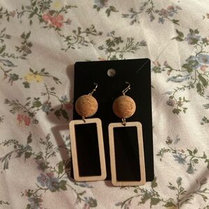 Wood and Black Rectangle Dangle Earrings